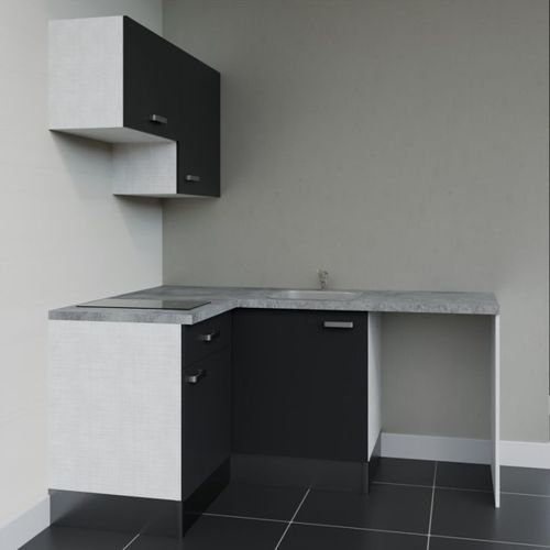 Kitchenette Ka02 - Noir - Plan Stratifié Gris Béton - Crédences : Non - Evier
