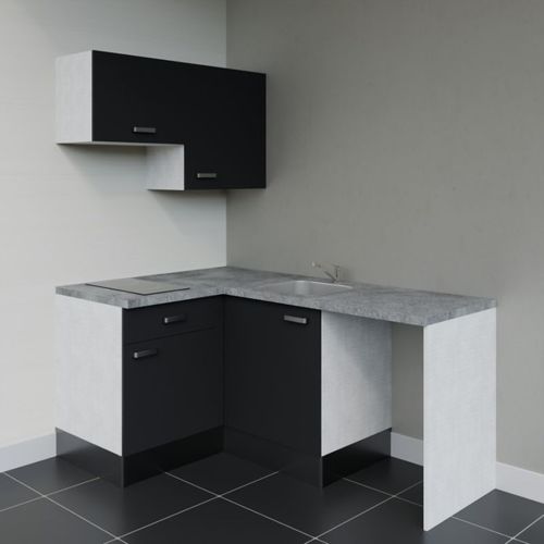 Kitchenette Ka02 - Noir - Plan Stratifié Gris Béton - Crédences : Non - Evier