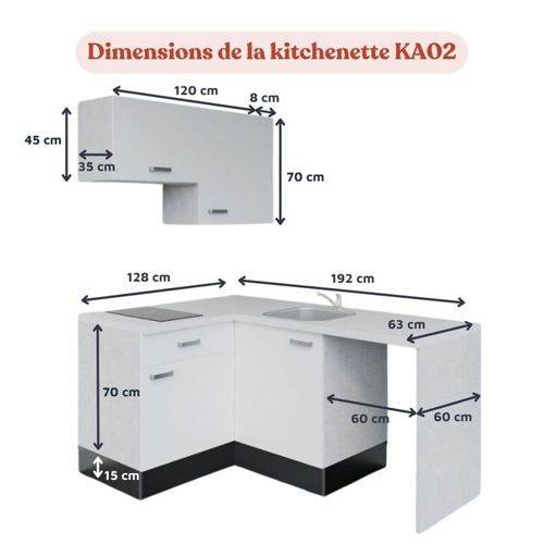 Kitchenette Ka02 - Noir - Plan Stratifié Gris Béton - Crédences : Oui - Evier