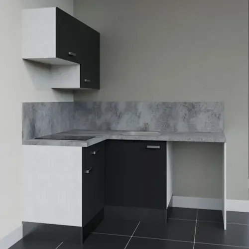 Kitchenette Ka02 - Noir - Plan Stratifié Gris Béton - Crédences : Oui - Evier