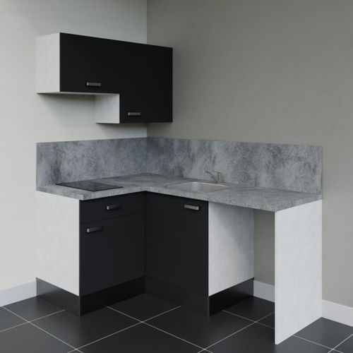 Kitchenette Ka02 - Noir - Plan Stratifié Gris Béton - Crédences : Oui - Evier