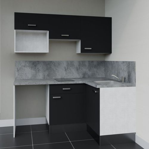 Kitchenette Ka03 - Noir - Plan Stratifié Gris Béton - Crédences : Oui - Evier