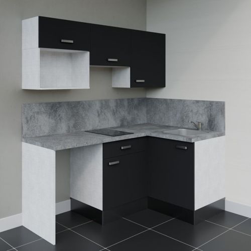 Kitchenette Ka03 - Noir - Plan Stratifié Gris Béton - Crédences : Oui - Evier