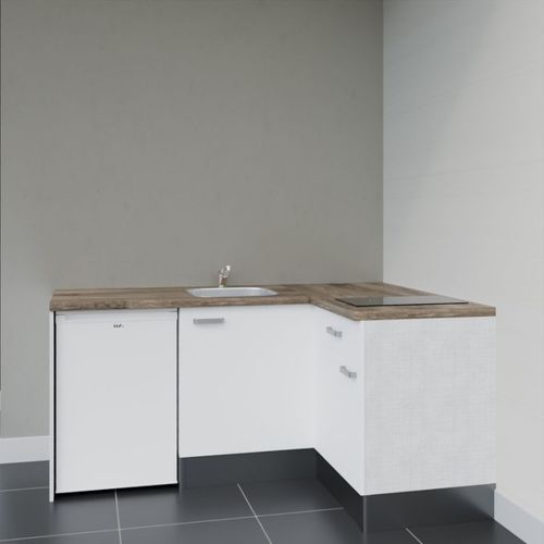 Kitchenette Ka01 - Façades : Blanc - Plan Travail : Bois - Crédences : Non - électro : Blanc
