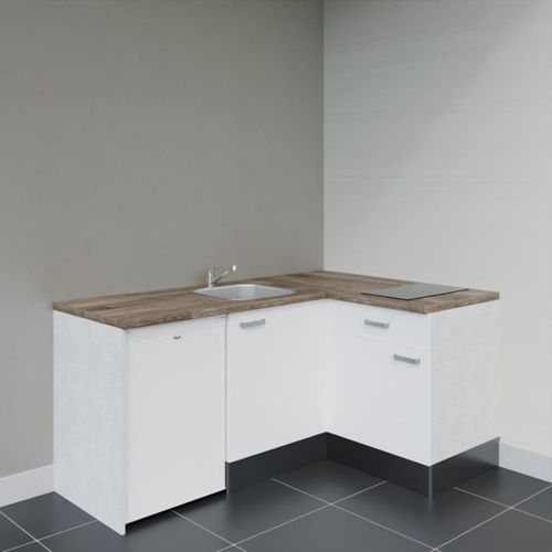 Kitchenette Ka01 - Façades : Blanc - Plan Travail : Bois - Crédences : Non - électro : Blanc