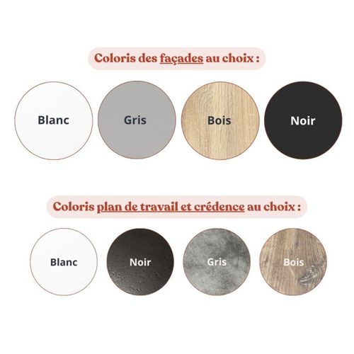 Kitchenette Ka03 - Façades : Noir - Plan Travail : Bois - Crédences : Non - électro : Blanc