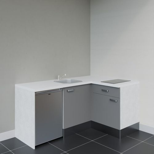 Kitchenette Ka01 - Façades : Gris - Plan Travail : Blanc - Crédences : Non - électro : Inox