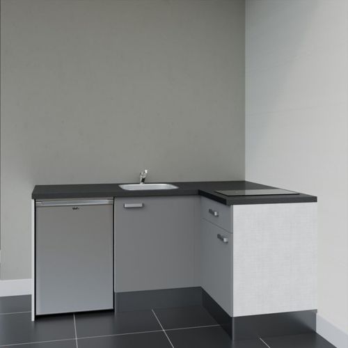 Kitchenette Ka01 - Façades : Gris - Plan Travail : Noir Texturé - Crédences : Non - électro : Inox