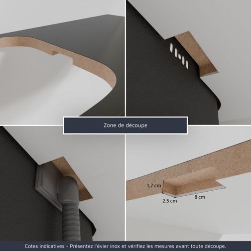 Kitchenette Ka01 - Façades : Gris - Plan Travail : Noir Texturé - Crédences : Non - électro : Inox