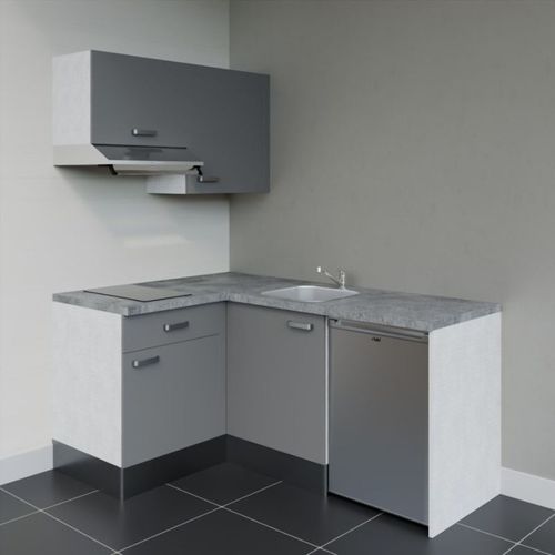 Kitchenette Ka02 - Façades : Gris - Plan Travail : Gris Béton - Crédences : Non - électro : Inox
