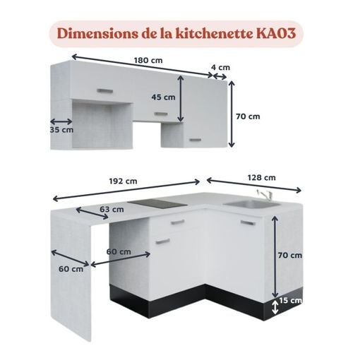 Kitchenette Ka03 - Façades : Bois - Plan Travail : Gris Béton - Crédences : Non - électro : Inox