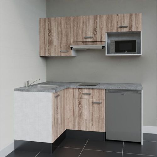 Kitchenette Ka03 - Façades : Bois - Plan Travail : Gris Béton - Crédences : Non - électro : Inox