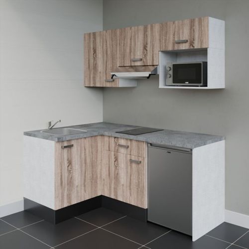 Kitchenette Ka03 - Façades : Bois - Plan Travail : Gris Béton - Crédences : Non - électro : Inox
