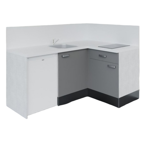 Kitchenette Ka01 - Façades : Gris - Plan Travail : Blanc - Crédences : Oui - électro : Blanc