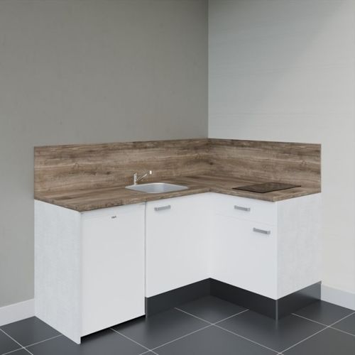 Kitchenette Ka01 - Façades : Blanc - Plan Travail : Bois - Crédences : Oui - électro : Blanc
