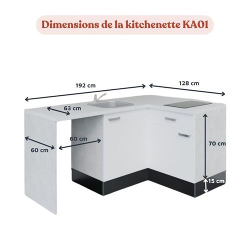 Kitchenette Ka01 - Façades : Bois - Plan Travail : Blanc - Crédences : Oui - électro : Inox