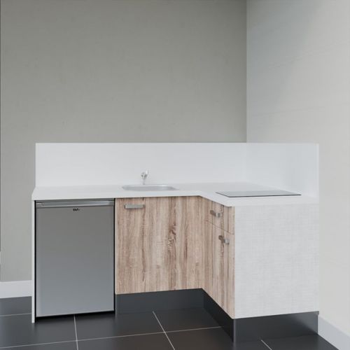 Kitchenette Ka01 - Façades : Bois - Plan Travail : Blanc - Crédences : Oui - électro : Inox