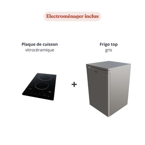 Kitchenette Ka01 - Façades : Bois - Plan Travail : Blanc - Crédences : Oui - électro : Inox