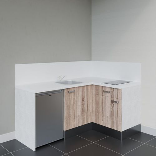 Kitchenette Ka01 - Façades : Bois - Plan Travail : Blanc - Crédences : Oui - électro : Inox