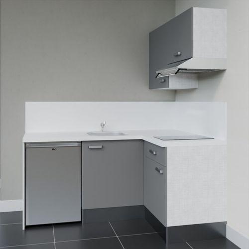 Kitchenette Ka02 - Façades : Gris - Plan Travail : Blanc - Crédences : Oui - électro : Inox