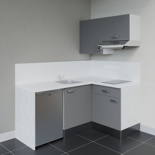 Kitchenette Ka02 - Façades : Gris - Plan Travail : Blanc - Crédences : Oui - électro : Inox
