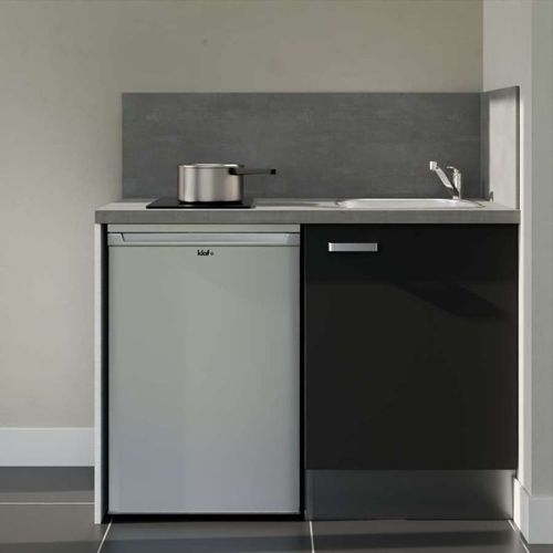 Kitchenette K08 - Noir - Plan Stratifié Gris Béton - Crédences : Oui - Evier Inox