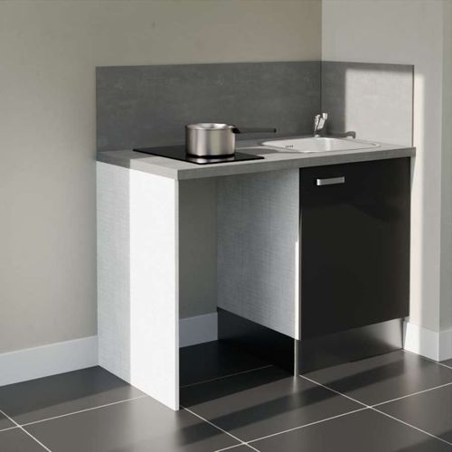 Kitchenette K08 - Noir - Plan Stratifié Gris Béton - Crédences : Oui - Evier Inox