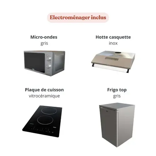 Kitchenette K20 - Façades : Noir - Plan Travail : Bois - Crédences : Non - électro : Inox