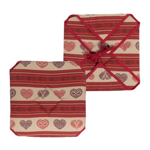 Lot De 6 Galettes De Chaise 38x38 Cm – Motif Cœur Rouge Esprit Montagne – Assise Confortable –