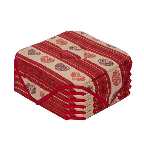 Lot De 6 Galettes De Chaise 38x38 Cm – Motif Cœur Rouge Esprit Montagne – Assise Confortable –