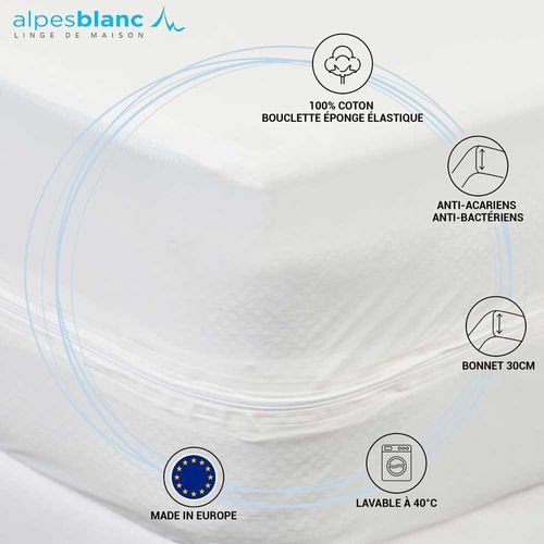 Housse Intégrale Matelas 140x190 Anti-acariens Pur Coton éponge Bouclette