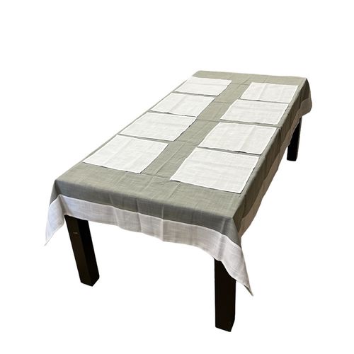Ensemble Nappe Ovale + Sous-nappe + 8 Serviettes En Lin 100% - Vert Turquoise