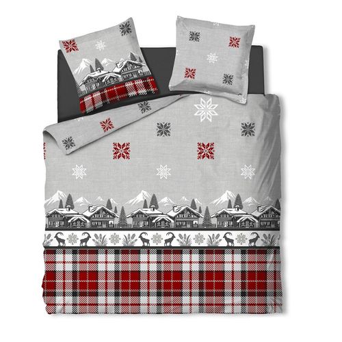 Housse De Couette Chalet + Taie(s) 65x65cm - 100% Coton 57 Fils - Grand Teint, Finition Rabat -