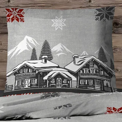 Housse De Couette Chalet + Taie(s) 65x65cm - 100% Coton 57 Fils - Grand Teint, Finition Rabat -