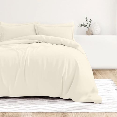 Housse De Couette Naturel 240x220 Cm + Taies Carrées - 100% Percale 80 Fils - Fabriquée En Europe