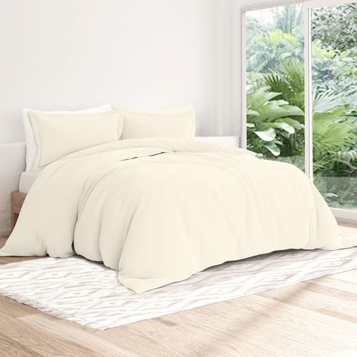 Housse De Couette Naturel 240x220 Cm + Taies Carrées - 100% Percale 80 Fils - Fabriquée En Europe