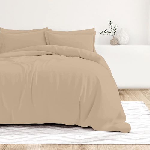 Housse De Couette Taupe 260x240 Cm + Taies Carrées - 100% Percale 80 Fils - Fabriquée En Europe