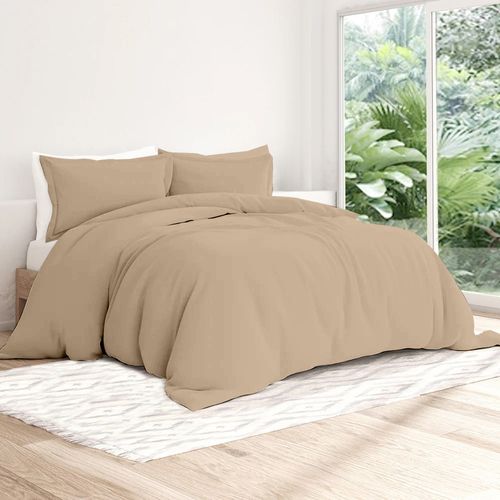 Housse De Couette Taupe 260x240 Cm + Taies Carrées - 100% Percale 80 Fils - Fabriquée En Europe
