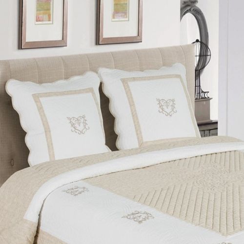 Boutis Peaceland – Grande Dimension 260x260 Cm- 100% Coton Coloris Lin. Couvre Lit Matelassé, Brodé,