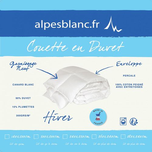 Couette Hiver 90% Duvet 300 G/m² 240x260 Cm - Fabrication Française - Chaude Et Gonflante