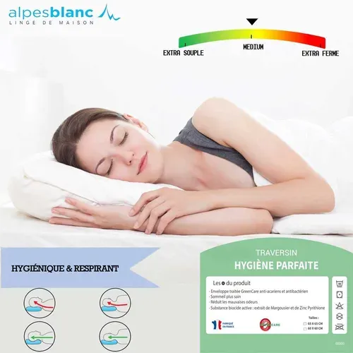 Traversin 140 Cm - Anti-acariens Et Anti-bactériens - Confort Moelleux - Enveloppe 100% Coton -