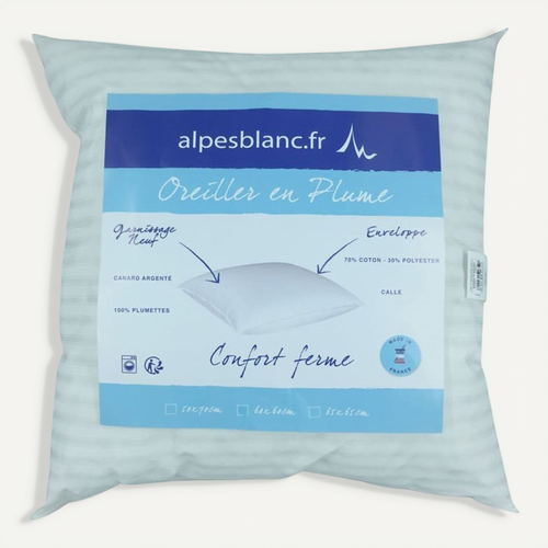 Oreiller En Plumes 65x65cm - Fabriqué En France – Garnissage 100% Plumettes – Enveloppe Antiacariens