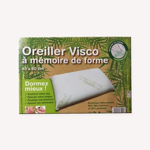 Oreiller Mémoire De Forme Visco 40x60 Cm – Forme Rectangulaire Ergonomique – Enveloppe En Bambou