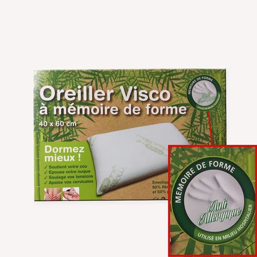 Oreiller Mémoire De Forme Visco 40x60 Cm – Forme Rectangulaire Ergonomique – Enveloppe En Bambou