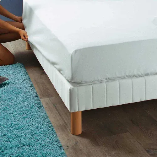 Protège Matelas Coton 90x200 Cm Forme Drap Housse - Molleton Doux 200g/m², Bonnet 30 Cm, Fibre
