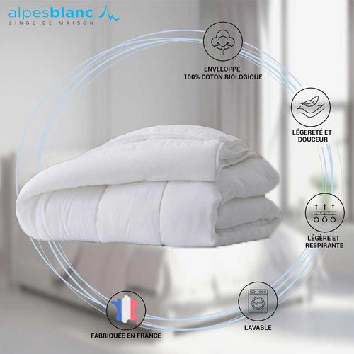 Couette été 200x200 éco Légère 200 Gr/m² - Enveloppe Coton Bio