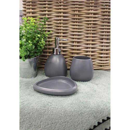 Set 3 Accessoires Salle De Bain Gris Anthracite - Lara