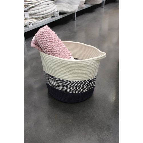 Set 3 Paniers De Rangement Rond En Corde Tressée Blanc Bleu - Coton