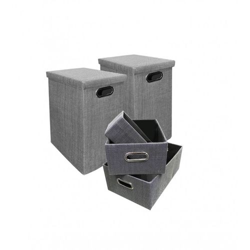 Set 5 Boites De Rangement Avec Couvercle Gris - Fun