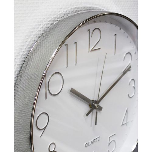 Horloge Murale Ronde 30 Cm Blanc Et Métal Chromé - Clock